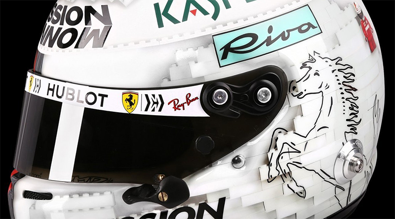 Sebastian Vettel wears LEGO helmet at the Spanish Grand Prix