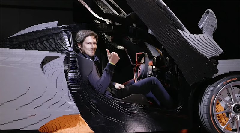 Bruno Senna checks out full size LEGO McLaren Senna