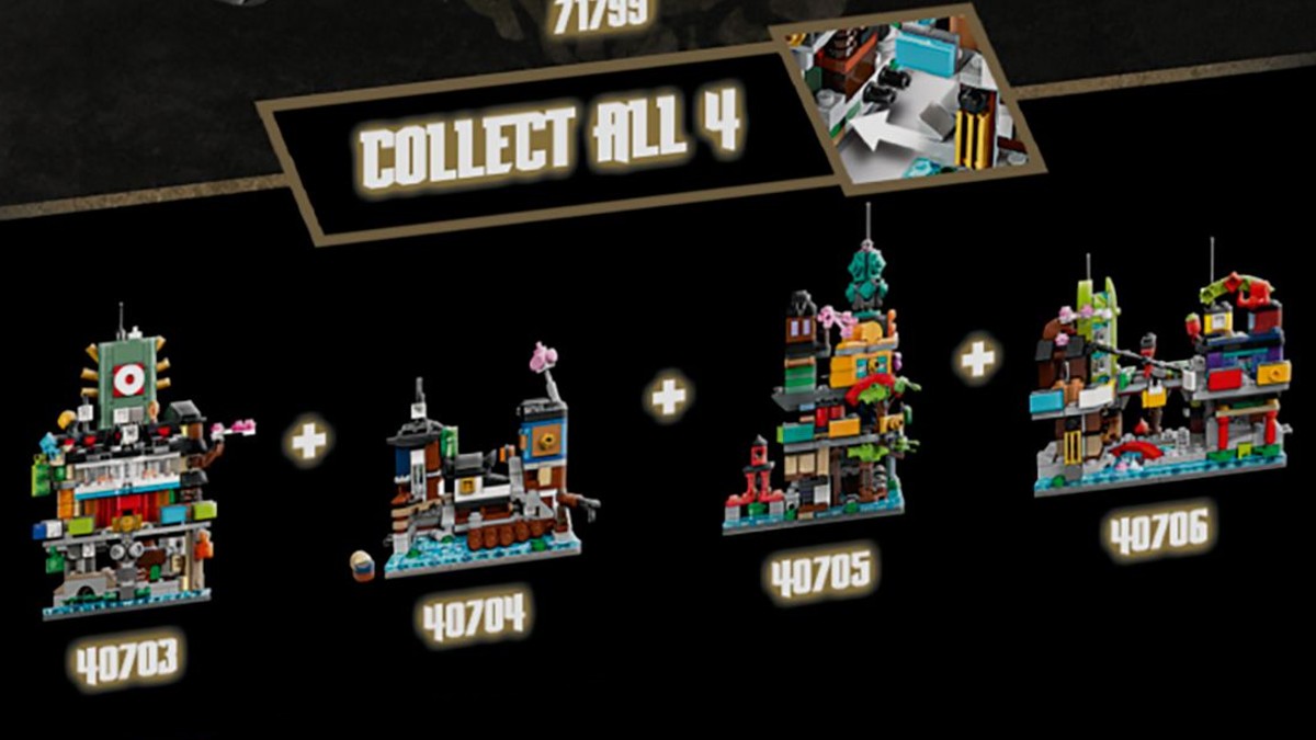Check out all four Micro LEGO NINJAGO City sets connected