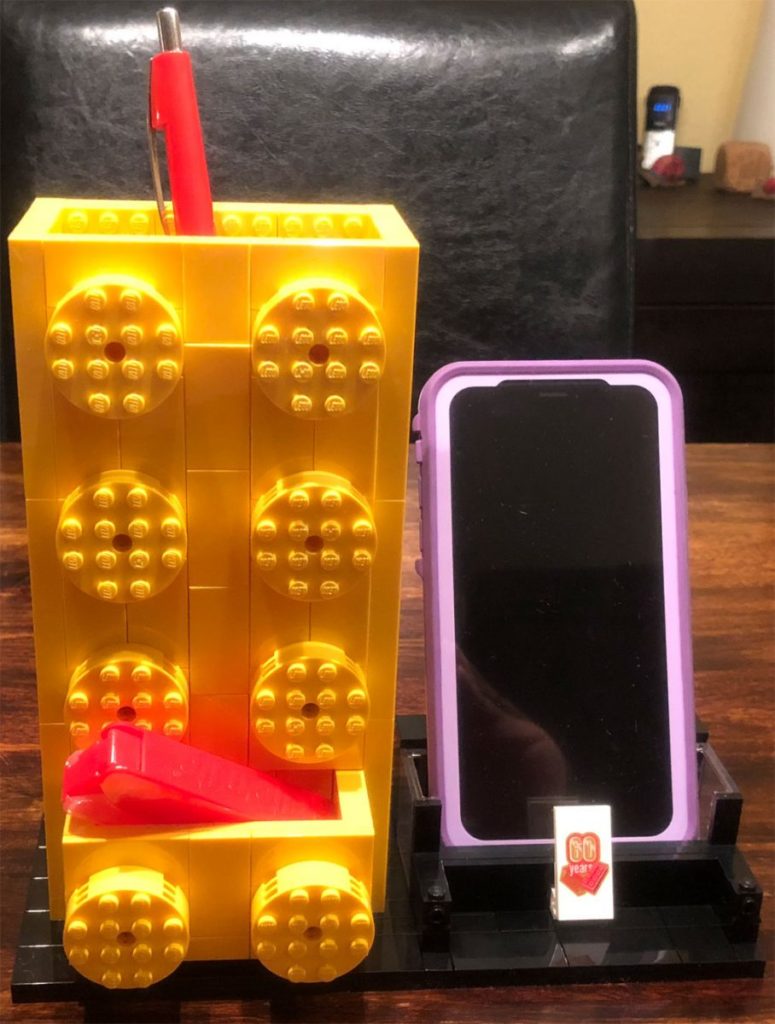 LEGO Brick 60th Anniversary Yellow Pencil Pot constructed