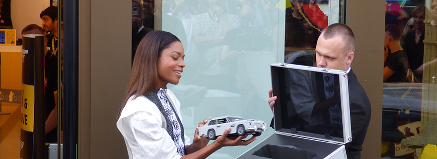 Naomie Harris unveils LEGO 10262 James Bond Aston Martin DB5 in London