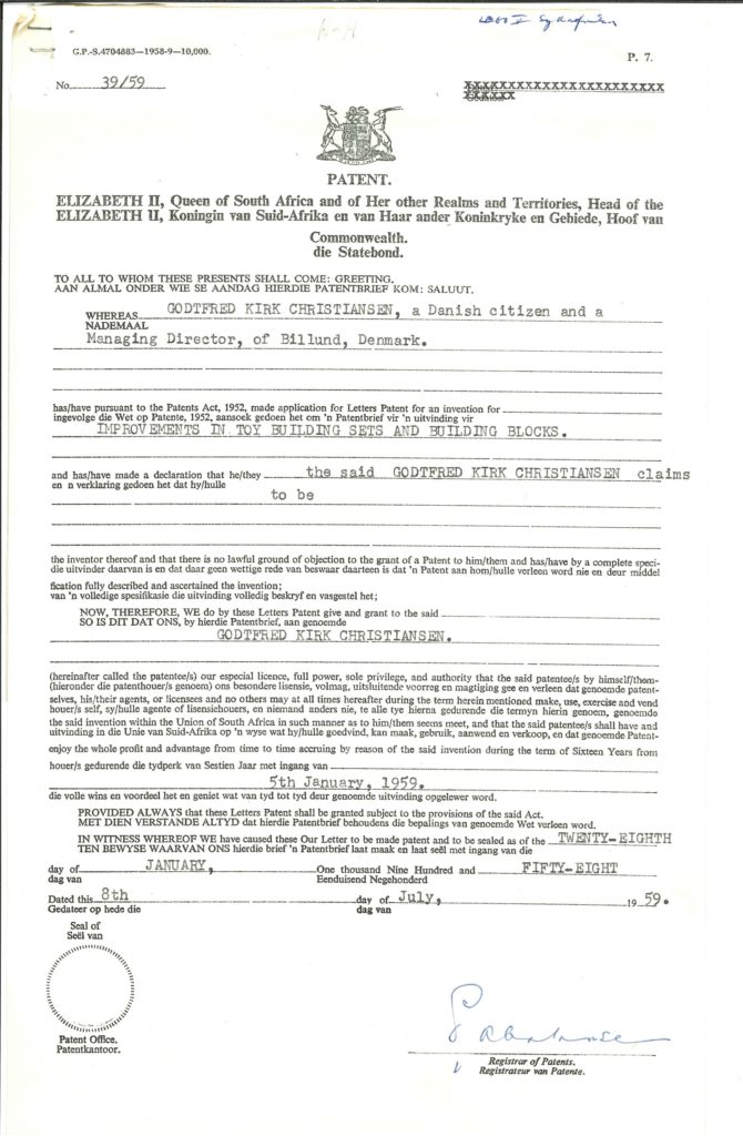 LEGO Brick Patent South Africa