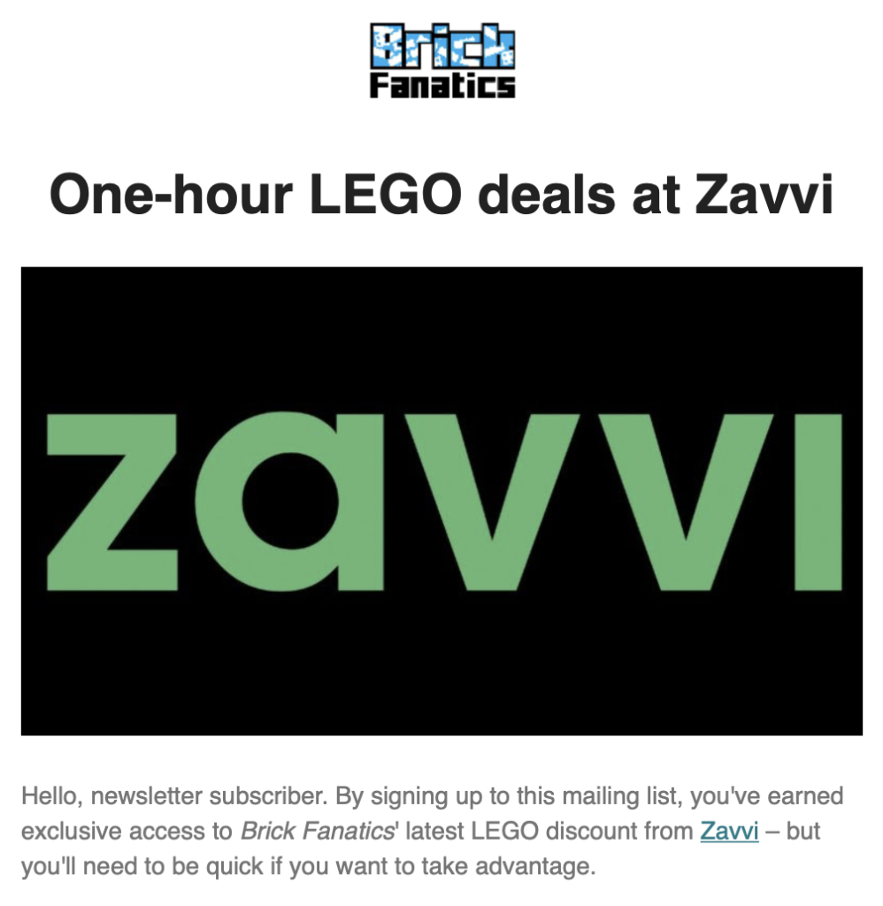 LEGO Black Friday newsletter screenshot 2 998x1024
