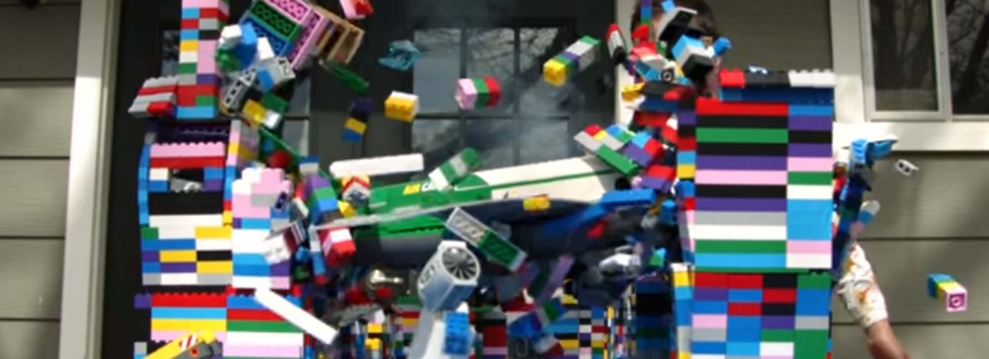 Slow motion LEGO plane crash